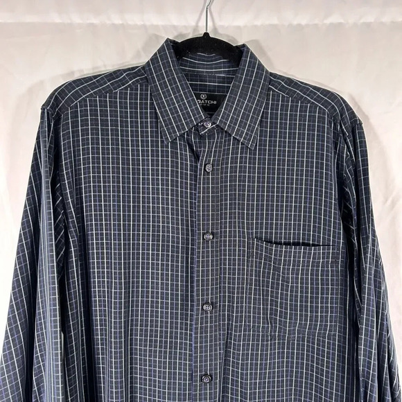 Bugatchi Uomo Dress Shirt men's Medium Black Plaid Button Up Long Sleeve - Picture 2 of 10
